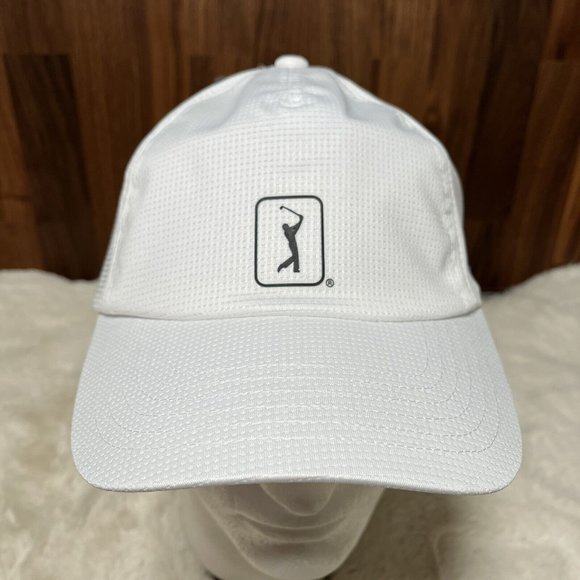 Men's Adjustable PGA Tour Logo Fairway Mesh Golf Cap WHITE Breathable Hat - Picture 4 of 9
